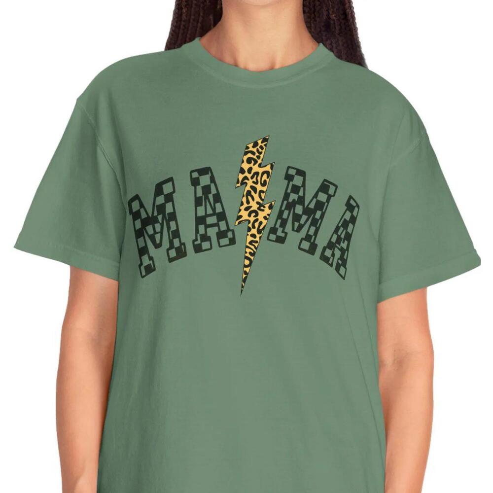 Mama Lightning Graphic T-Shirt Leopard Print Checkered Shirt